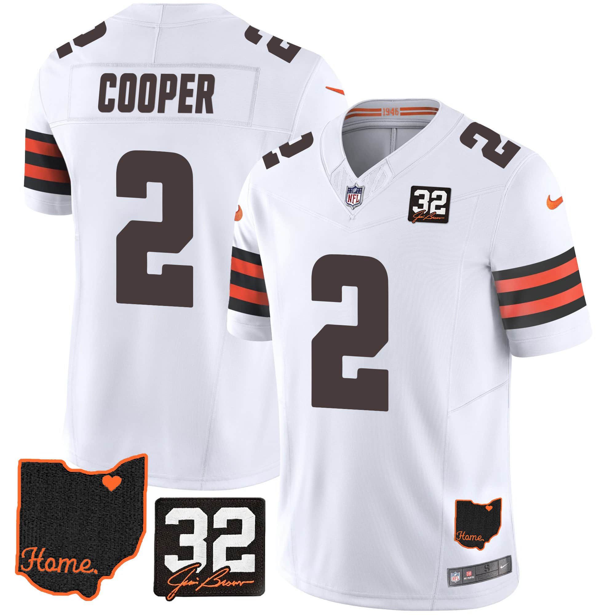 Men Cleveland Browns 2 Cooper White Memorial Home Patch 2024 Nike NFL Jersey